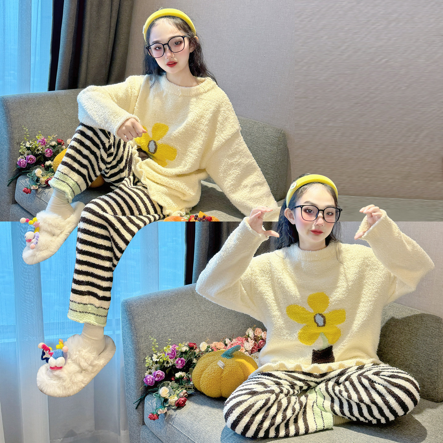 儿童睡衣女孩2025新款女童珊瑚绒家居服青少年冬季加厚半边绒套装,童装/婴儿装/亲子装,家居服套装,淘宝优惠券,粉丝福利购,淘宝优惠卷