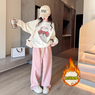 女童加绒套装2025新款儿童洋气卫衣秋冬装大童女孩运动加厚两件套