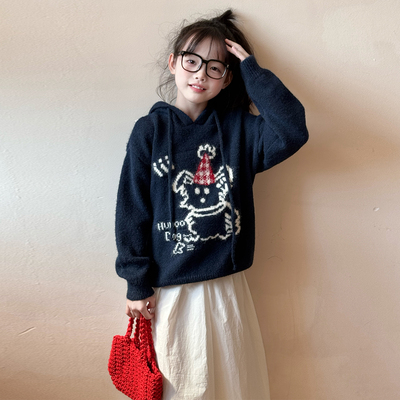 女童毛衣秋冬2025新款儿童超好看针织衫大童女孩冬季加厚连帽上衣