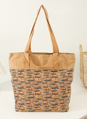 欧洲天然软木树皮包包单肩包印花时尚手提包民族风托特包