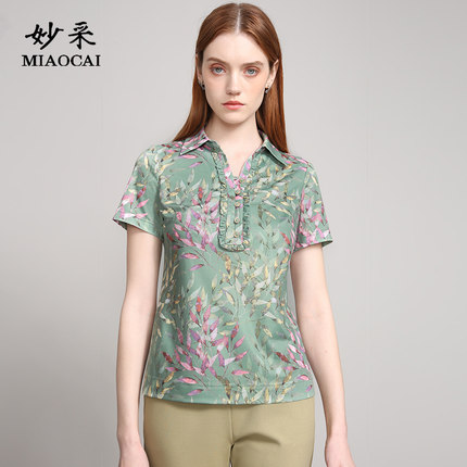 妙采旗舰店大码女装2025新款夏装时尚短袖中年妈妈装新款印花T恤