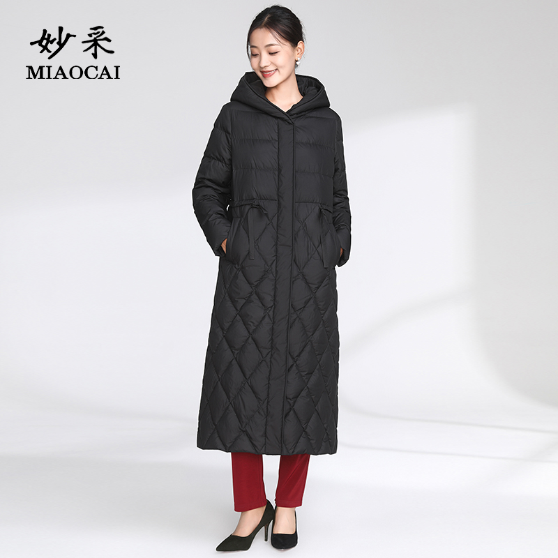 妙采长款过膝白鸭绒羽绒服