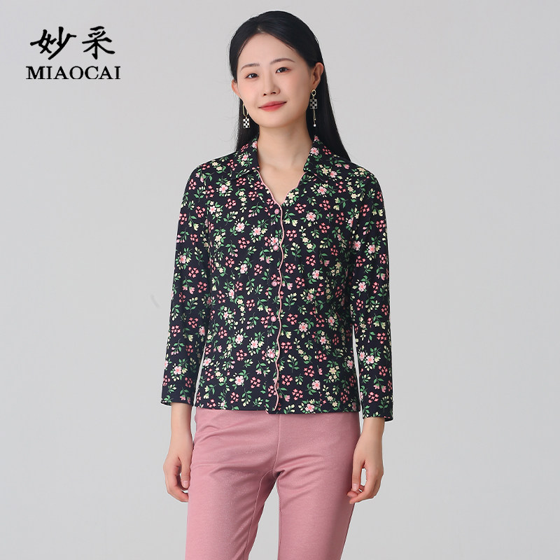 妈妈春装洋气印花长袖上衣