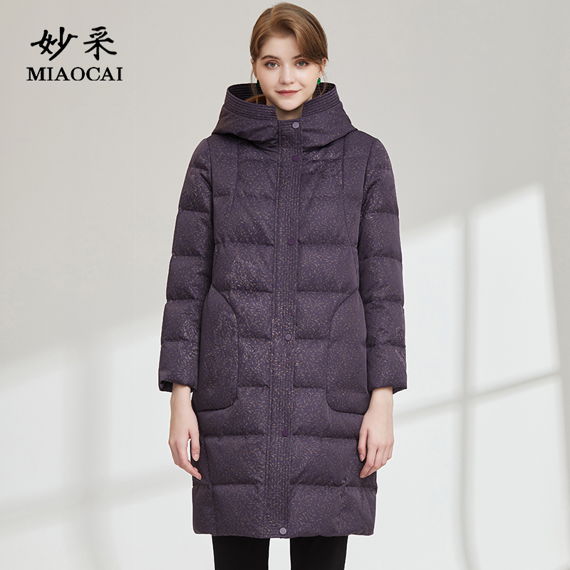 妙采中长款紫色羽绒服