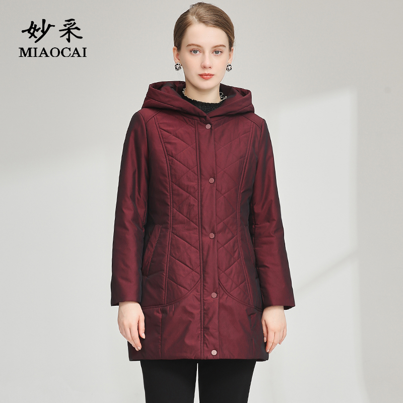 妙采旗舰店中老年连帽外套女冬季时尚新款骆驼绒棉服加绒加厚棉衣