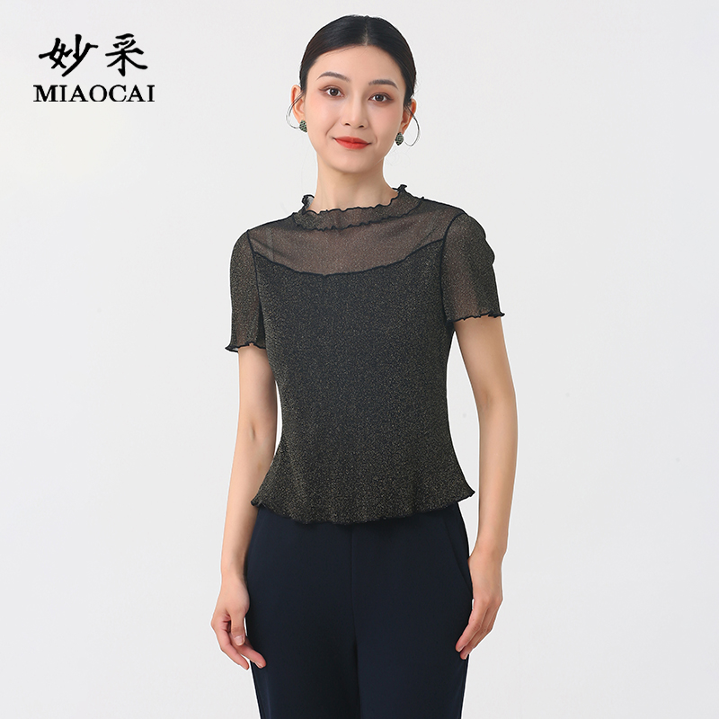 妙采妈妈夏2025新款女装透气洋气短袖上衣中老年时尚品牌夏季薄款