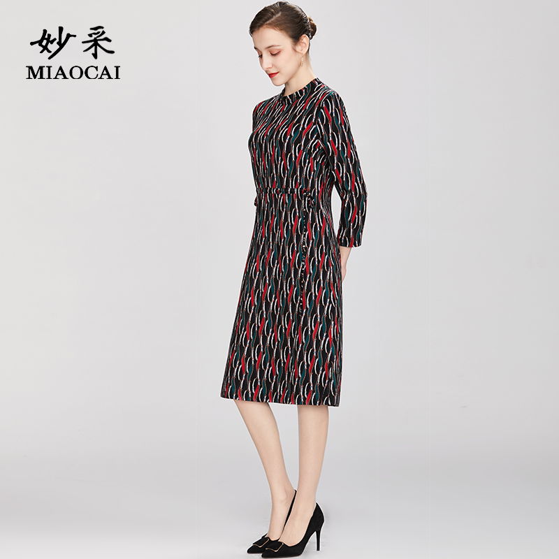 妙采妈妈装早春新款桔梗法式收腰