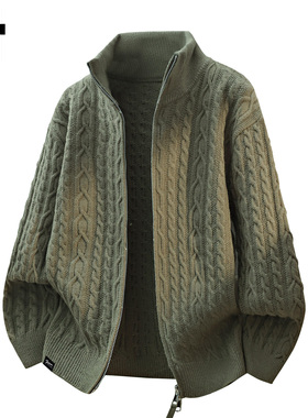 it :5cm/FIVECM绿色拉链开衫麻花毛衣男士2025秋冬季宽松外套上衣