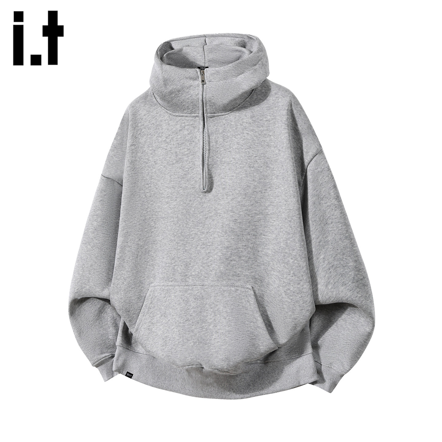 it :5cm/FIVECM灰色半拉链口袋连帽卫衣男女2025秋冬情侣宽松上衣