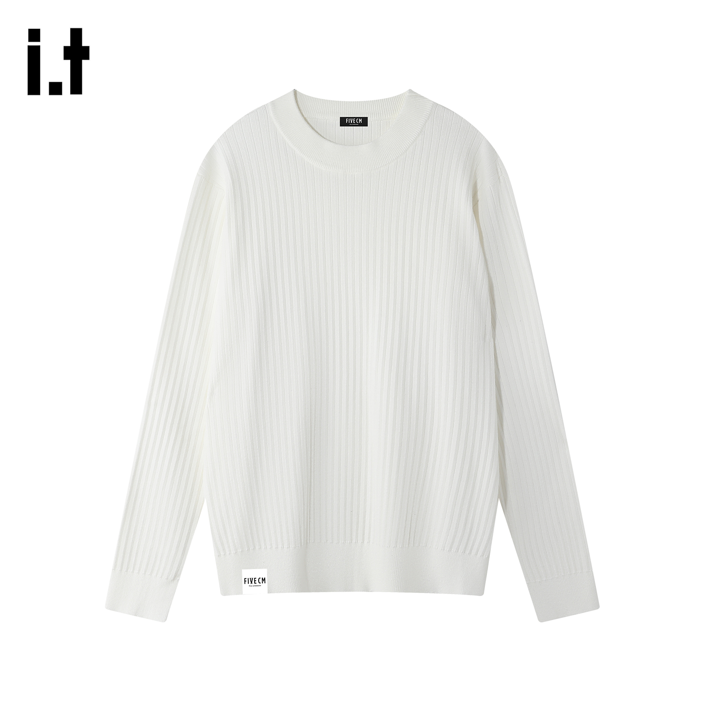 IT'S5cm白色坑条圆领针织毛衣