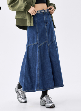 it :5cm/FIVECM深蓝色牛仔裙a字半身裙女2025新款秋长裙气质裙子