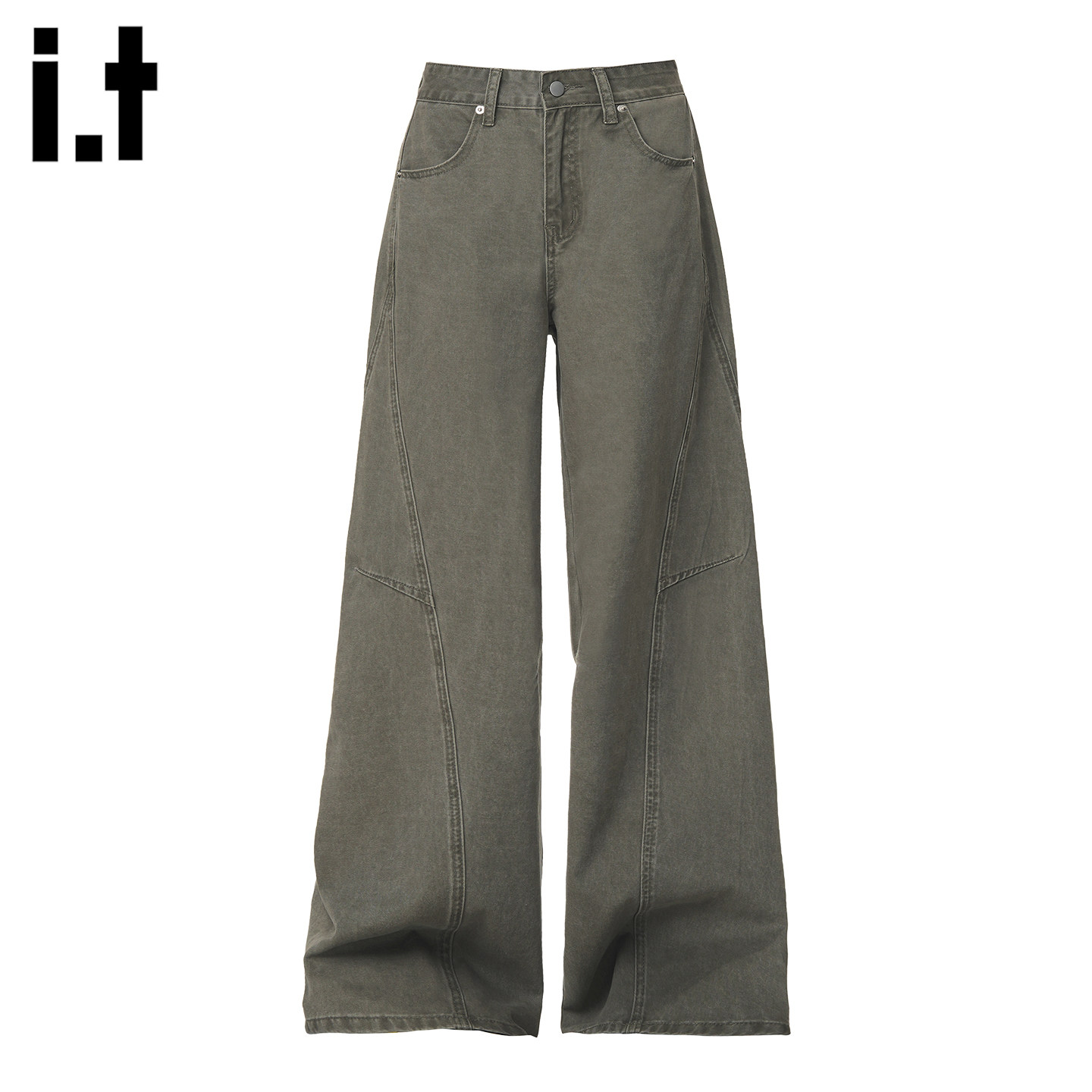 it :5cm/FIVECM春季新款设计感阔腿裤子女2026显瘦垂感弯刀牛仔裤