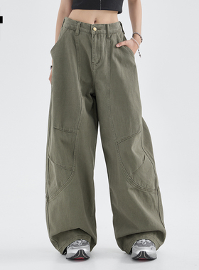 it :5cm/FIVECM军绿色弯刀裤宽松阔腿裤女2025新款夏秋高级感长裤