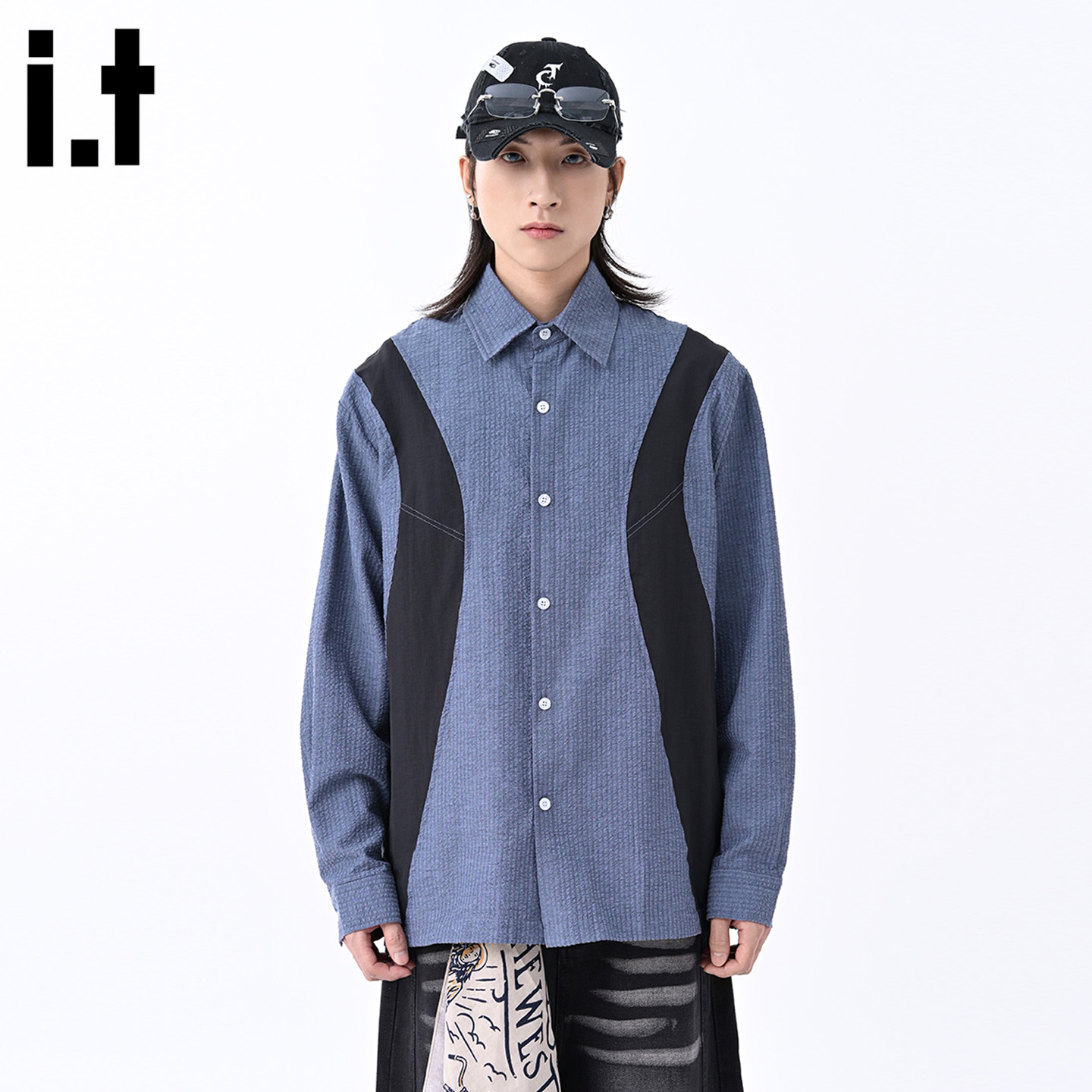 IT'S5cm/5.5cm拼接撞色衬衫