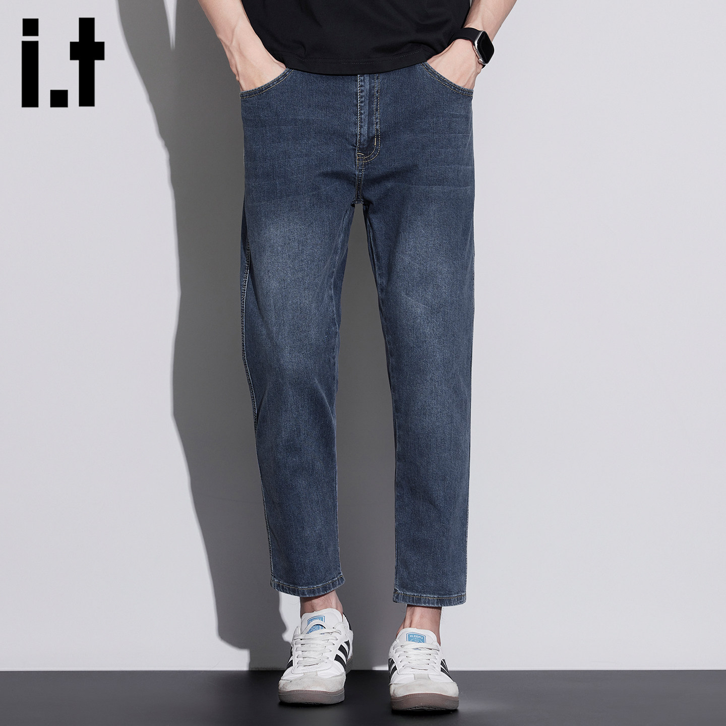 it FIVECM八分牛仔裤男夏季薄款宽松直筒裤潮牌弹力男士休闲裤子