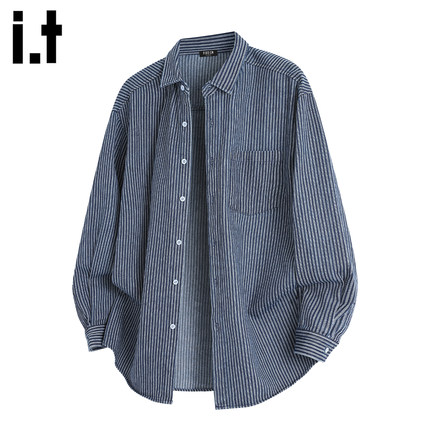 it :5cm/FIVECM条纹设计感拼接长袖衬衫男士2025秋季休闲衬衣外套