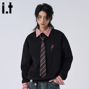 it :5cm/FIVECM美式刺绣长袖男士卫衣2025新款秋季宽松高级感上衣