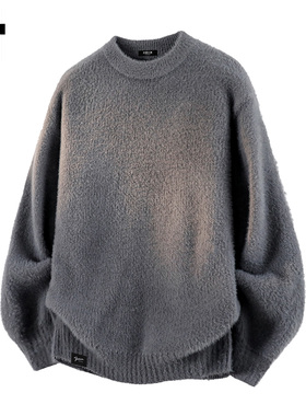 it :5cm/FIVECM灰色圆领套头毛衣男士2025秋冬款宽松保暖休闲上衣