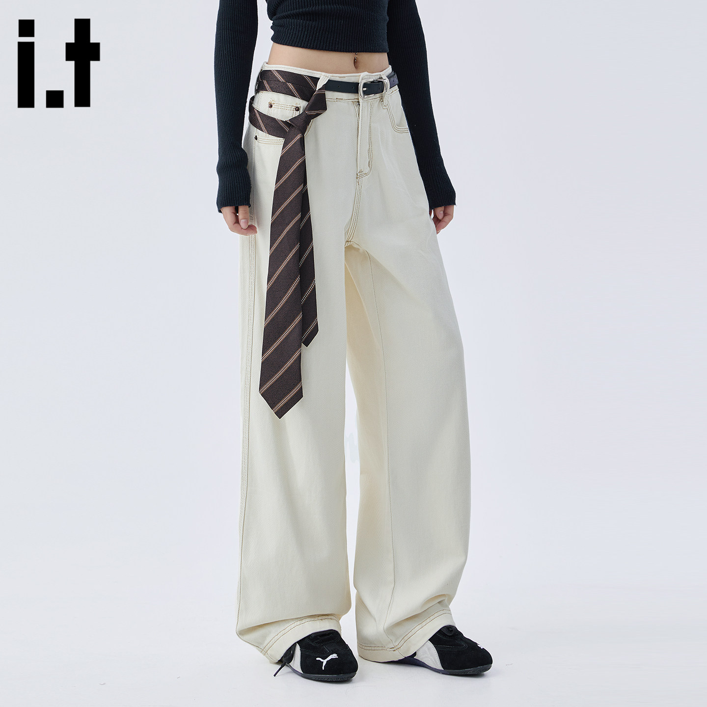 it :5cm/FIVECM美式白色宽松阔腿牛仔裤女2026春季新款高级感长裤