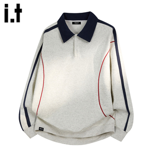 it :5cm/FIVECM青年解构翻领撞色卫衣男士2025秋冬季情侣休闲上衣
