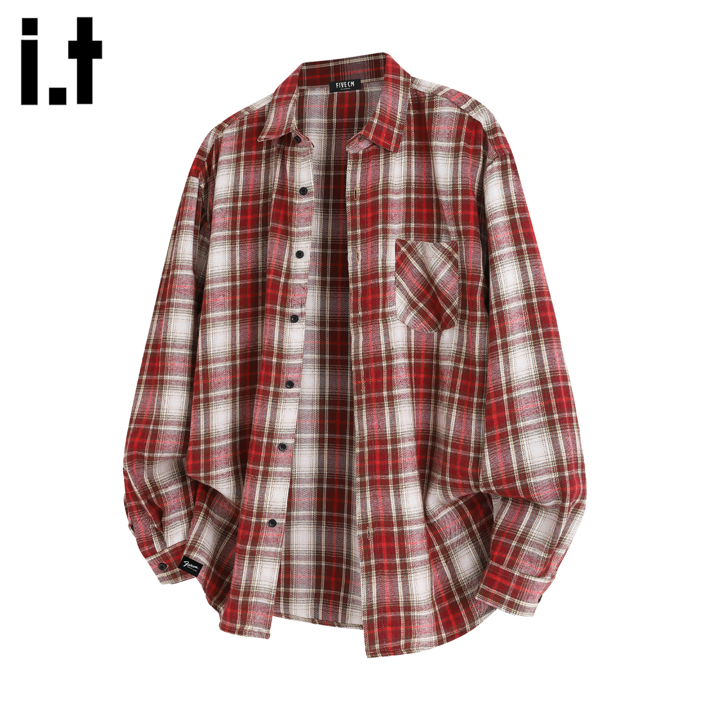 IT'S5cm红色格子长袖休闲衬衫