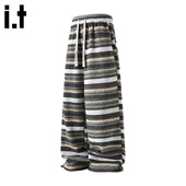 休闲宽松直筒长裤 条纹设计感毛呢裤 男2025新款 5cm FIVECM时尚