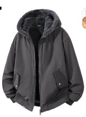 it :5cm/FIVECM潮牌仿兔毛连帽外套男士2025冬季加绒防寒保暖夹克