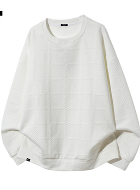 it :5cm/FIVECM白色提花圆领卫衣男士2026新款休闲风宽松格子上衣