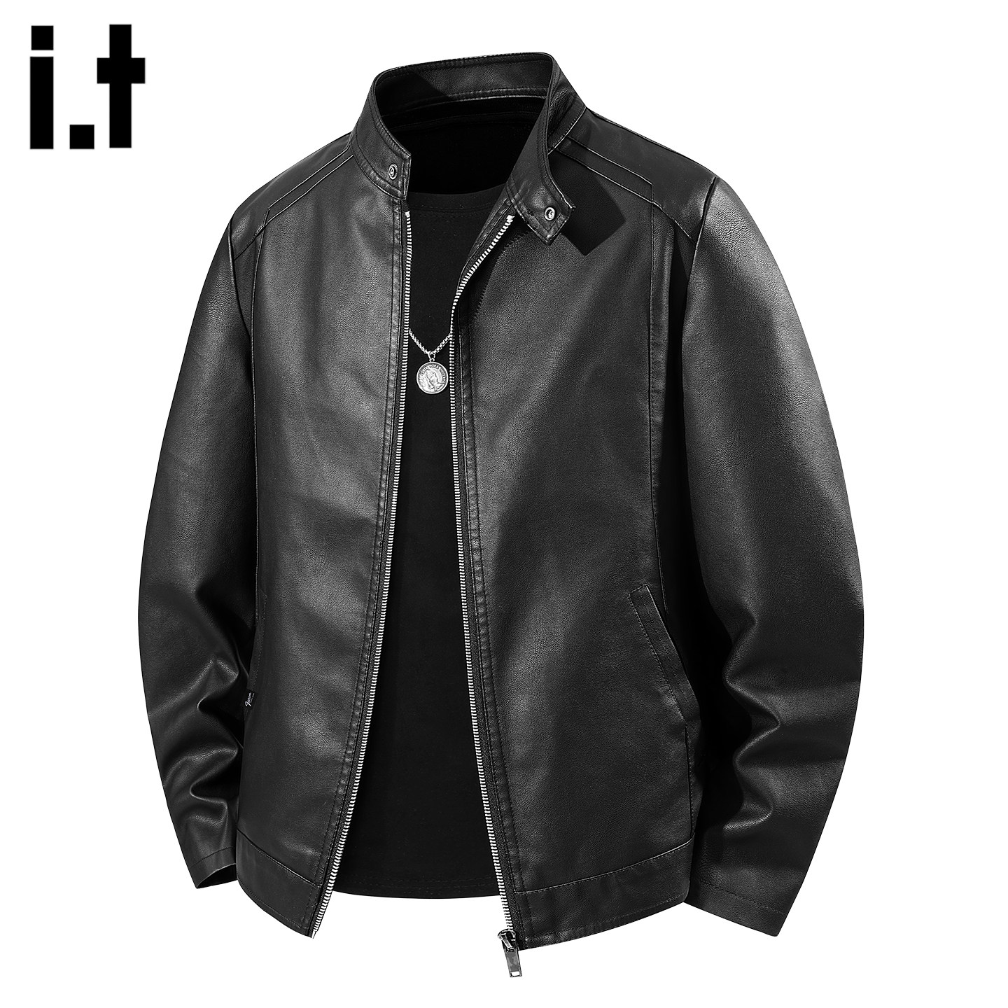 it :5cm/FIVECM黑色pu皮皮衣夹克男款2025新款秋冬机车服防风外套