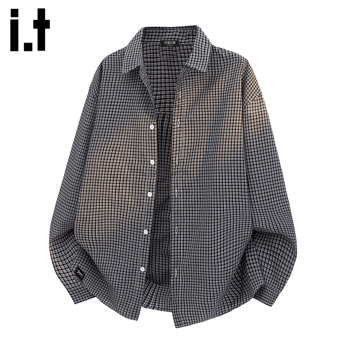 it :5cm/FIVECM美式蓝色格子长袖衬衫男春季高知穿搭情侣百搭衬衣
