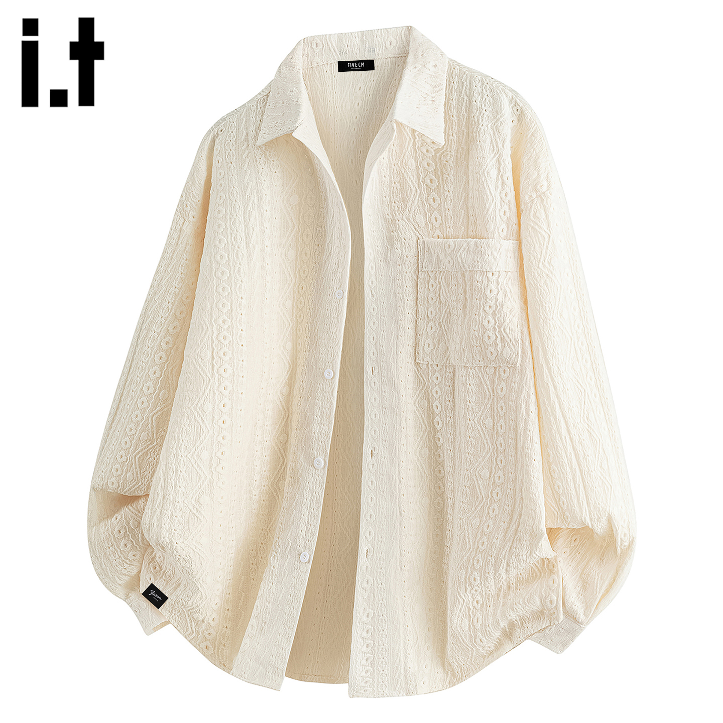 IT'S5cm镂空提花翻领长袖衬衫