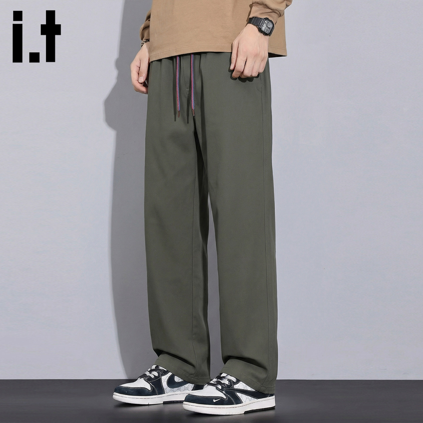 it :5cm/FIVECM2026春季新款松紧腰宽松垂感直筒休闲西裤男款长裤