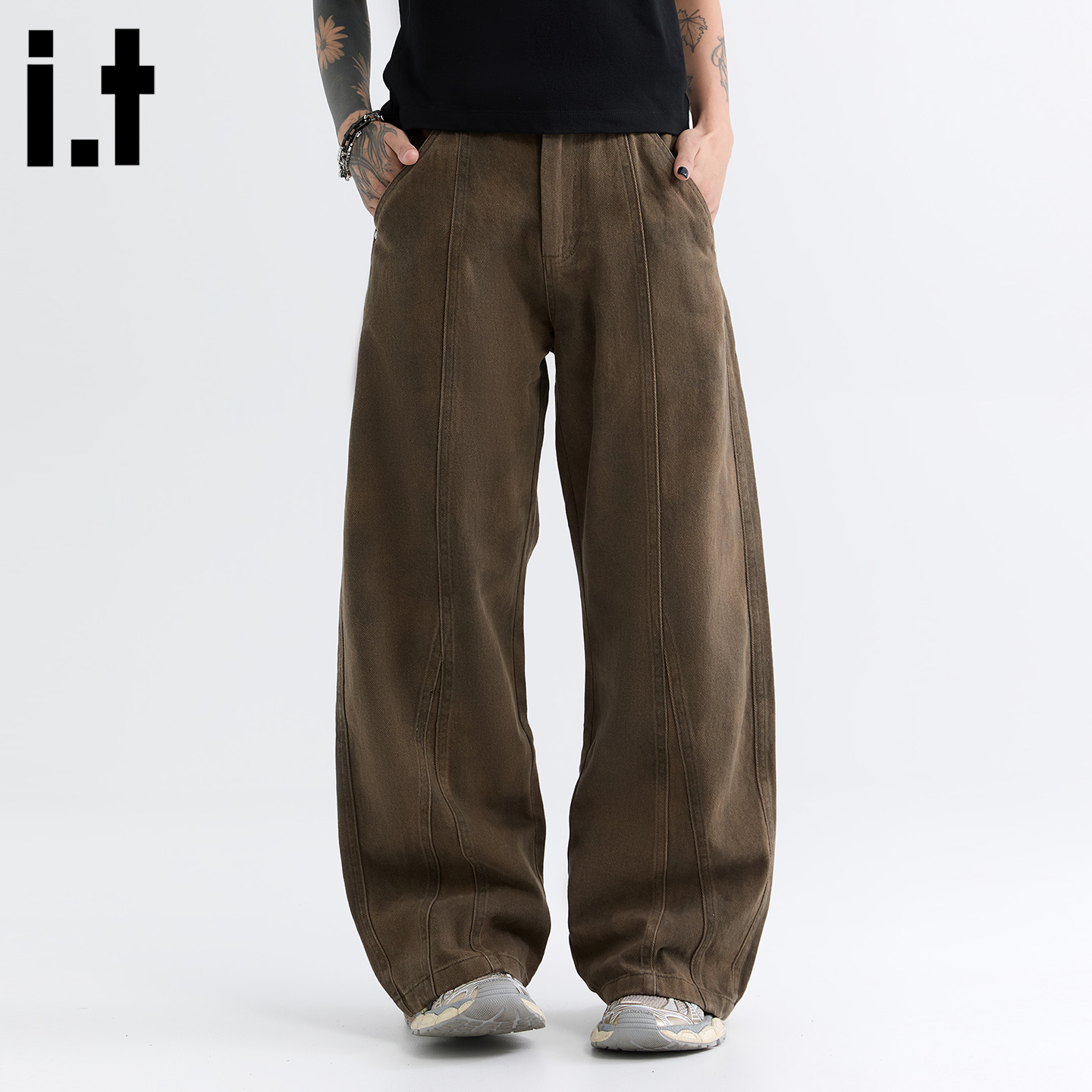 IT5cm复古时尚简约阔腿牛仔裤