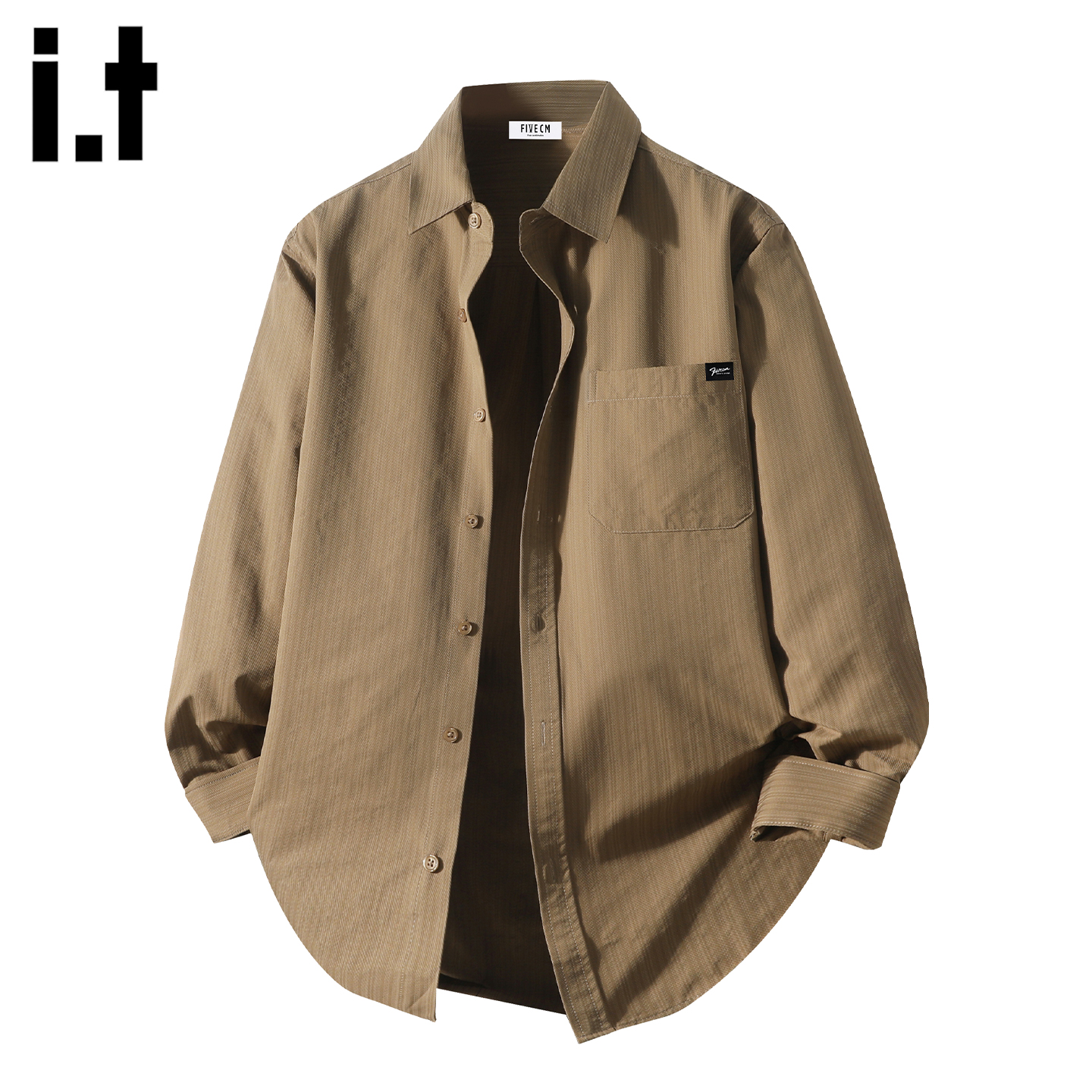 it :5cm/FIVECM复古条纹翻领长袖衬衫男款2025春秋季宽松外套衬衣