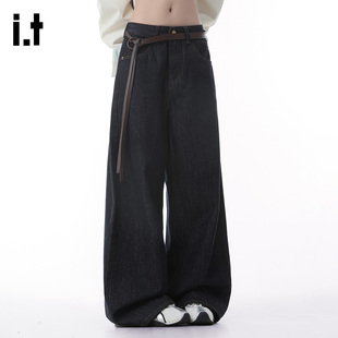 it :5cm/FIVECM复古街头宽松阔腿牛仔裤男女2025秋冬款拖地裤长裤
