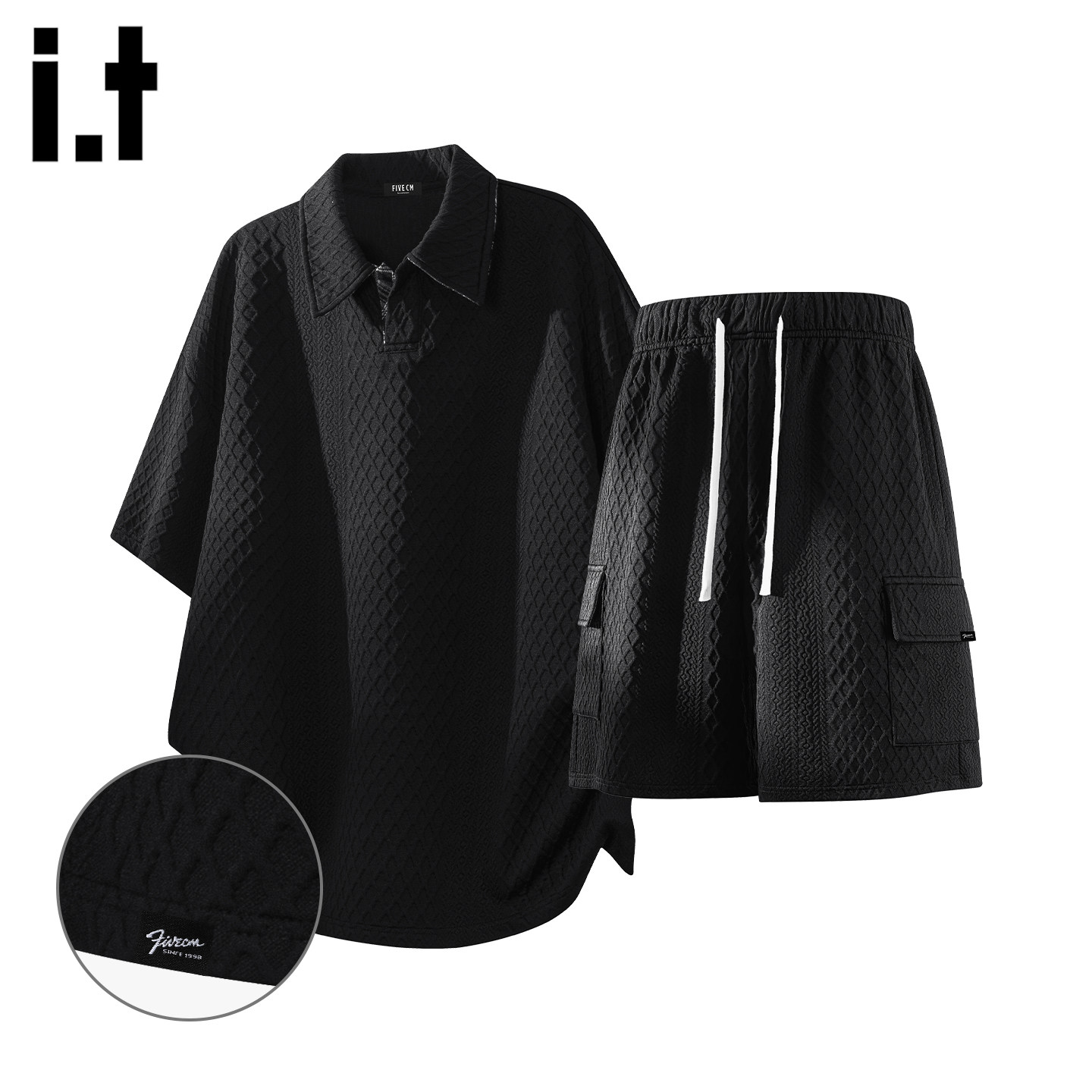 it :5cm/FIVECM潮牌美式套装男短袖POLO衫短裤夏季薄款宽松两件套