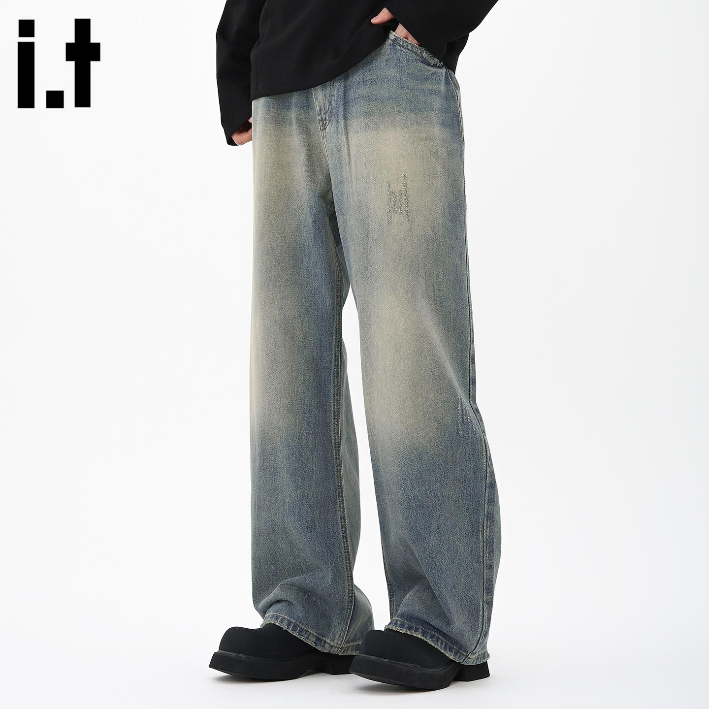 IT'S5cm美式蓝色窄版牛仔裤