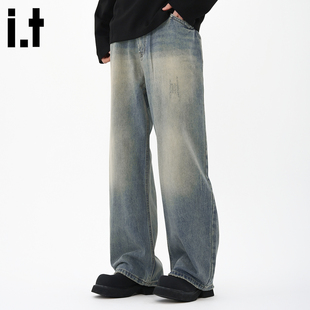 it :5cm/FIVECM美式蓝色窄版阔腿牛仔裤男士2025新款夏秋直筒长裤