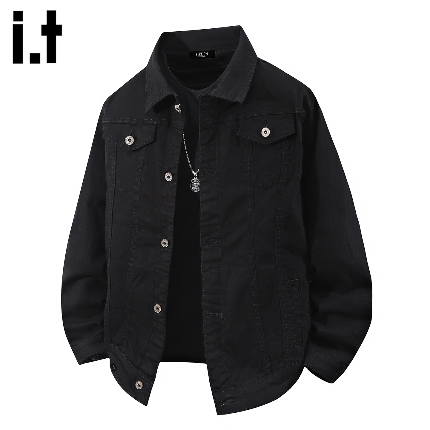 高级感黑色工装牛仔夹克外套