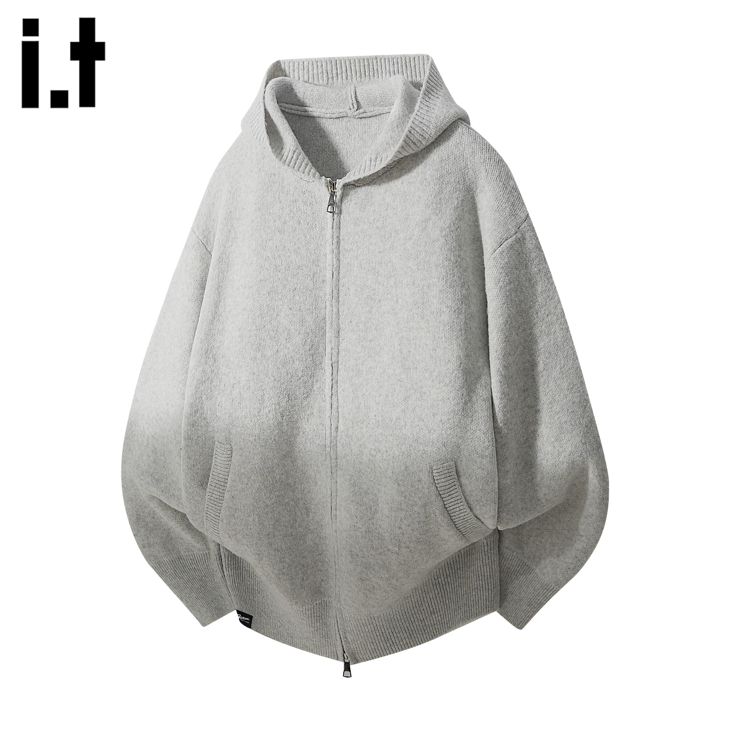 IT'S5cm灰色连帽开衫针织毛衣