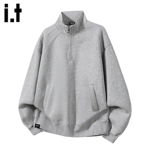 it :5cm/FIVECM灰色解构设计半拉链立领卫衣男款2025秋冬宽松上衣