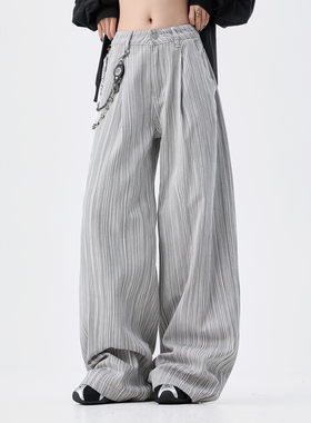 it :5cm/FIVECM高街条纹阔腿牛仔裤男女2025新款秋季宽松拖地长裤