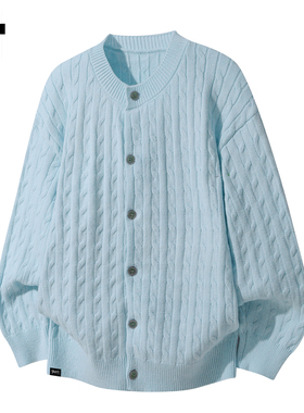 it :5cm/FIVECM蓝色单排扣针织开衫毛衣男女秋冬宽松百搭外套上衣