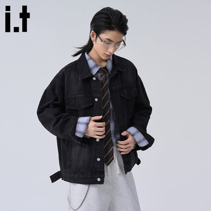 it :5cm/FIVECM黑色男士牛仔外套2025新款秋季男款高级感夹克上衣