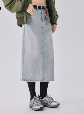 it :5cm/FIVECM浅蓝色后开叉牛仔裙半身裙女2025新款秋季小众裙子