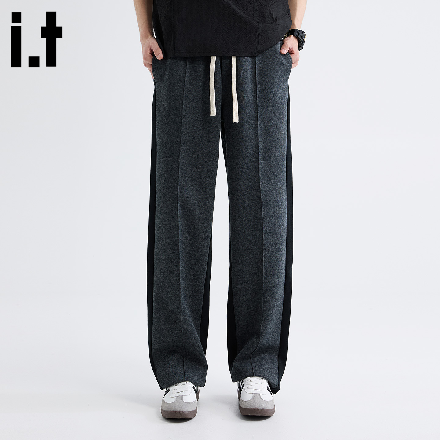 FIVEcm撞色拼接松紧腰休闲裤