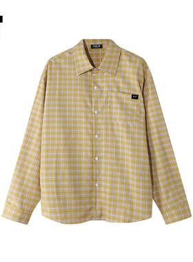 it :5cm/FIVECM时尚潮流黄色格子翻领长袖衬衫男士2025秋宽松上衣