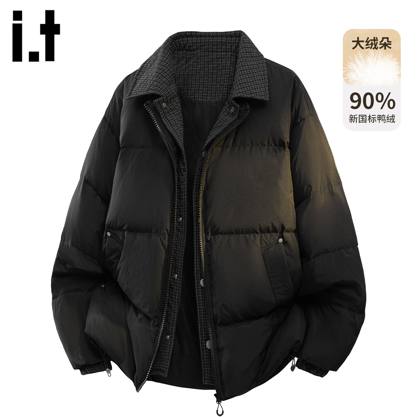 it5cm黑色假两件羽绒服