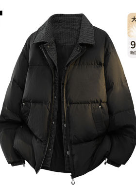 it :5cm/FIVECM黑色假两件羽绒服男士2025冬季保暖鸭绒面包服外套