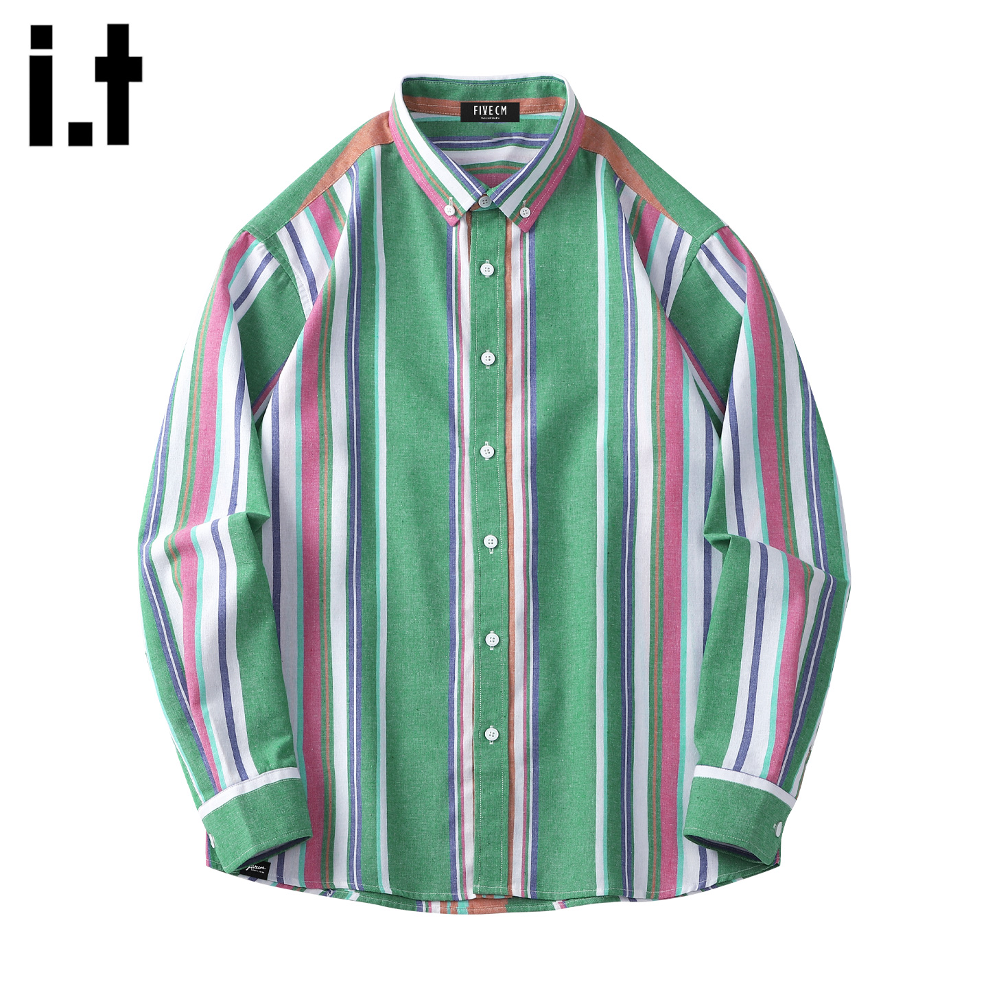 IT'S5cm撞色条纹拼色长袖衬衫